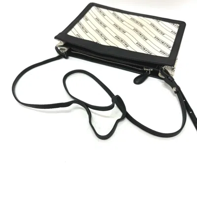 Pre-owned Balenciaga Black White Leather Canvas Pochette Shoulder Bag ()