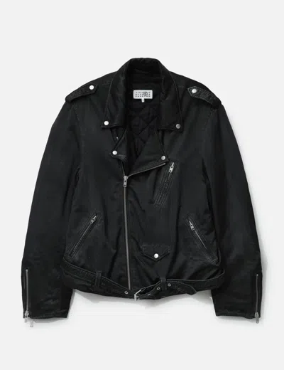 Mm6 Maison Margiela Mm6 By Maison Margiela Nylon Biker Jacket With Adjustable Belt And Multiple Pockets In Black