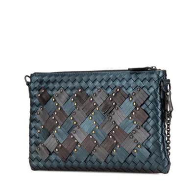 Pre-owned Bottega Veneta Brown Navy Leather Shoulder Bag ()