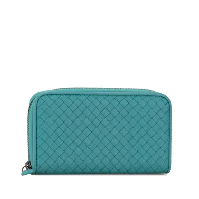 Pre-owned Bottega Veneta Emerald Green Leather Long Wallet (bi-fold) ()