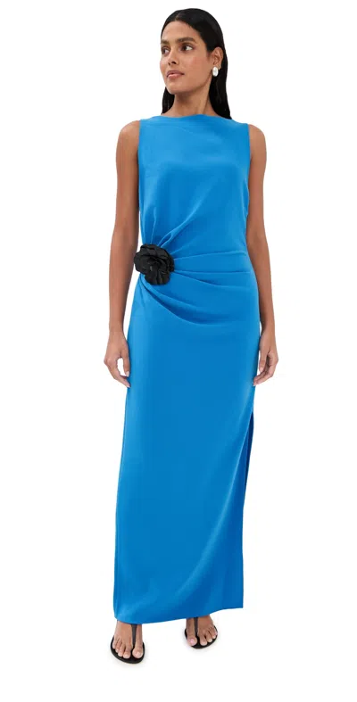 Proenza Schouler Indria Draped Double-crepe Flower Dress In Blue