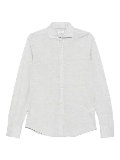 Brunello Cucinelli Men Silk And Cotton Blend Shirt In White