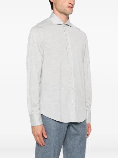 Brunello Cucinelli Men Silk And Cotton Blend Shirt In White