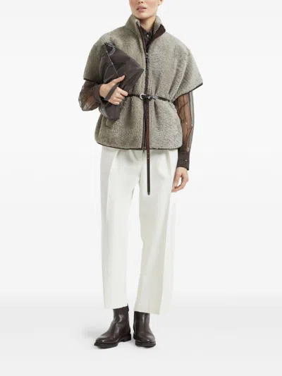 Brunello Cucinelli Brown High-neck Jacket In Gray