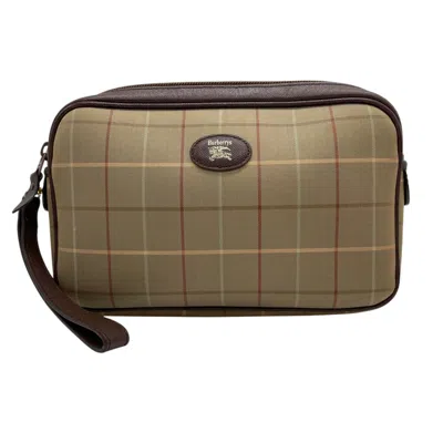 Pre-owned Burberry Brown Khaki Canvas Leather Clutch Bag Pouch ()