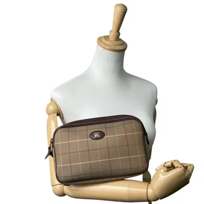 Pre-owned Burberry Brown Khaki Canvas Leather Clutch Bag Pouch ()
