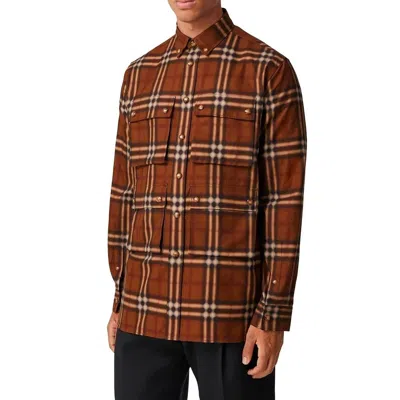 Burberry Checked Long-sleeved Shirt In Brown