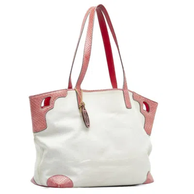 Pre-owned Cartier Beige Pink Canvas Leather Shoulder Bag Tote Bag ()