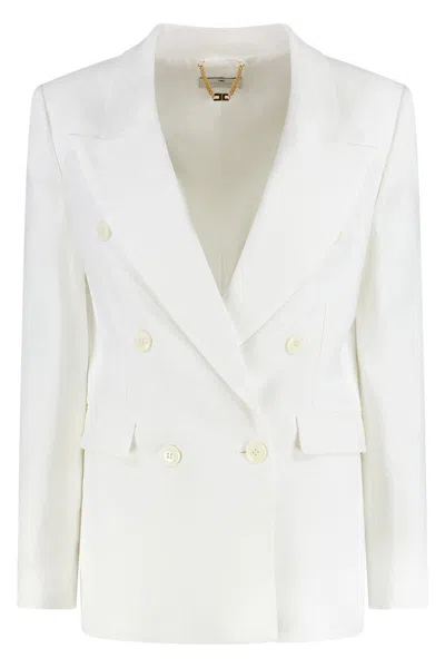 Elisabetta Franchi Double-breasted Gabardine Jacket In Neutral