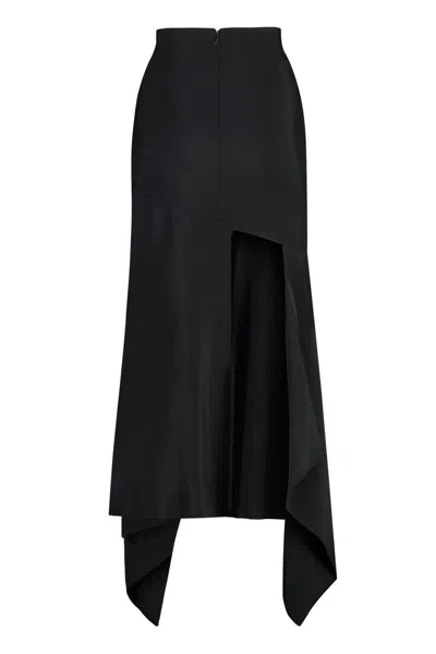 Mugler Asymmetric Hem High Waist Midi Skirt In Black
