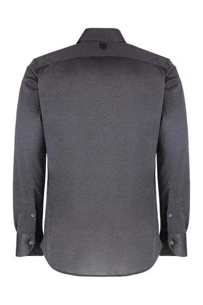 Canali Long-sleeve Cotton Shirt In Gray