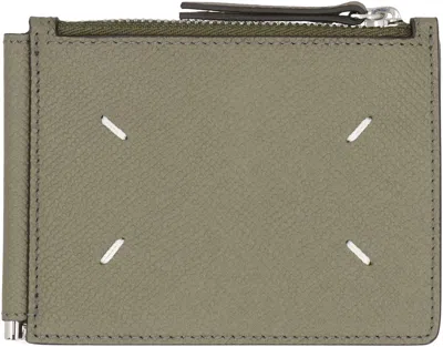 Maison Margiela Leather Hammered Cardholder In Green