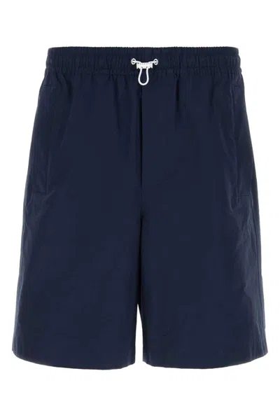 Gucci Men Navy Blue Poplin Bermuda Shorts In Animal Print