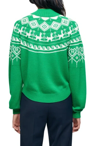 Maje Patterned-knit Mock Neck Sweater In Green Acrylic In Green