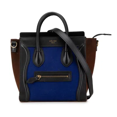 Pre-owned Celine Black Blue Brown Wool Leather Handbag Shoulder Bag ()