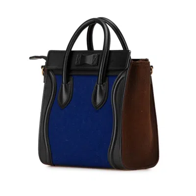 Pre-owned Celine Black Blue Brown Wool Leather Handbag Shoulder Bag ()