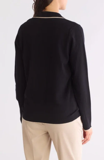 Max Studio Tipped Button Front Cardigan In Black