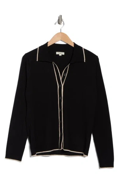 Max Studio Tipped Button Front Cardigan In Black
