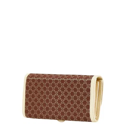 Pre-owned Celine Brown Ivory Canvas Leather Long Wallet (bi-fold) ()
