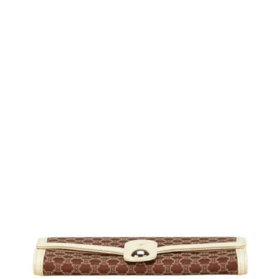 Pre-owned Celine Brown Ivory Canvas Leather Long Wallet (bi-fold) ()