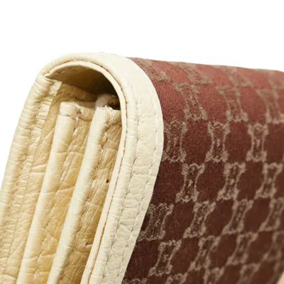 Pre-owned Celine Brown Ivory Canvas Leather Long Wallet (bi-fold) ()