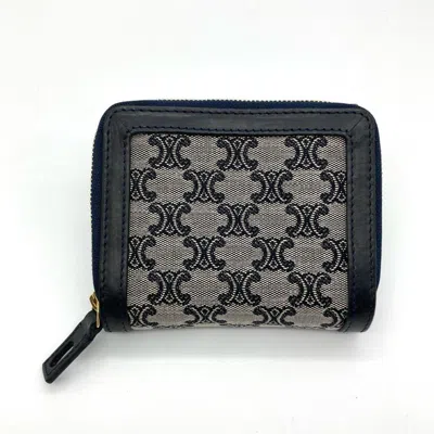Pre-owned Celine Navy Canvas Leather Wallet (tri-fold) () In Blue