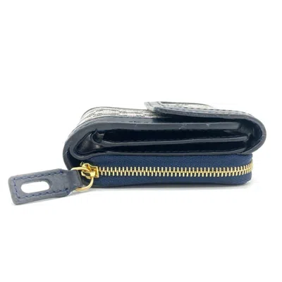 Pre-owned Celine Navy Canvas Leather Wallet (tri-fold) () In Blue