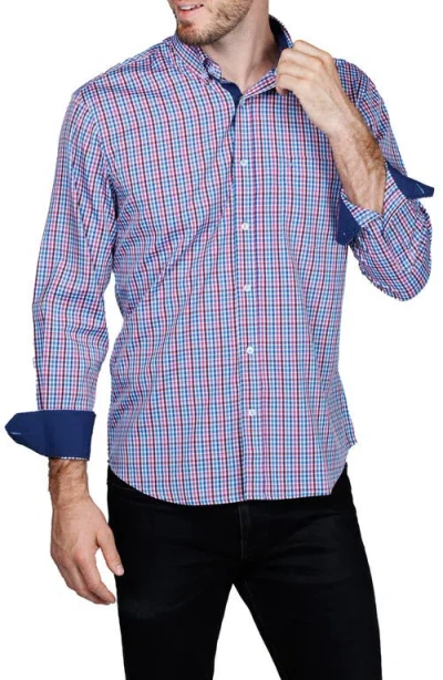 Tailorbyrd Check Print Performance Button Down Shirt In Multi