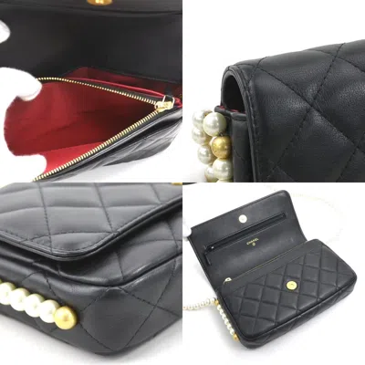 Pre-owned Chanel Black Artificial Pearl Leather Chain/shoulder Wallet ()