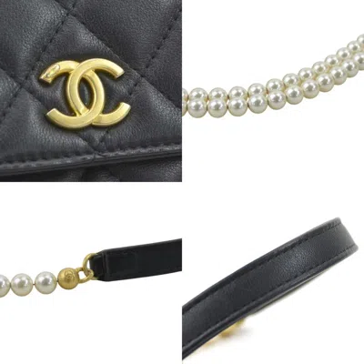 Pre-owned Chanel Black Artificial Pearl Leather Chain/shoulder Wallet ()