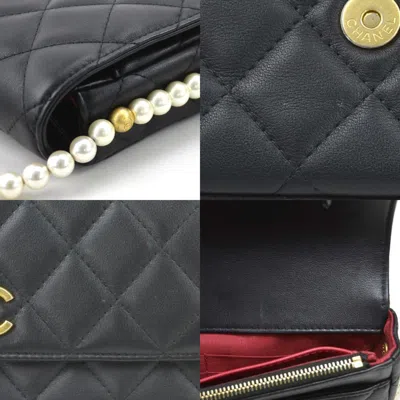 Pre-owned Chanel Black Artificial Pearl Leather Chain/shoulder Wallet ()
