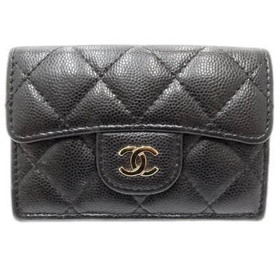Pre-owned Chanel Black Grained Calfskin Wallet (tri-fold) ()