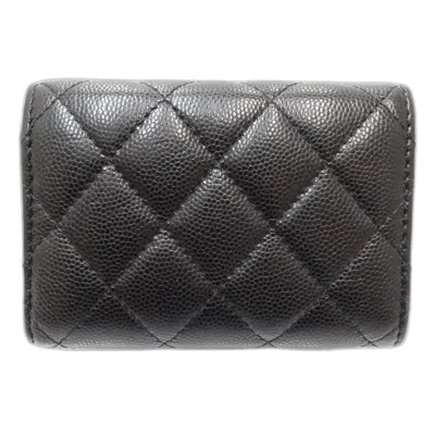 Pre-owned Chanel Black Grained Calfskin Wallet (tri-fold) ()
