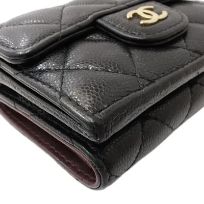 Pre-owned Chanel Black Grained Calfskin Wallet (tri-fold) ()