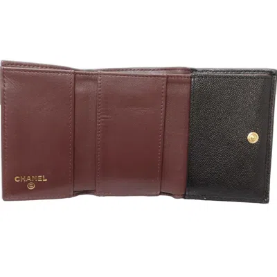 Pre-owned Chanel Black Grained Calfskin Wallet (tri-fold) ()