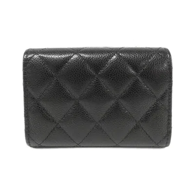 Pre-owned Chanel Gold Black Bordeaux Grained Calfskin Wallet (tri-fold) ()