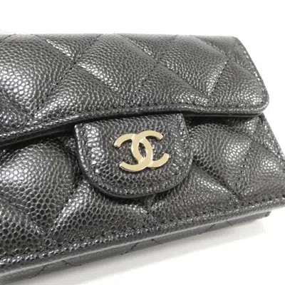 Pre-owned Chanel Gold Black Bordeaux Grained Calfskin Wallet (tri-fold) ()