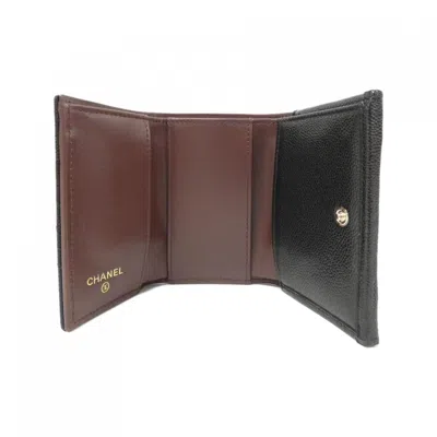 Pre-owned Chanel Gold Black Bordeaux Grained Calfskin Wallet (tri-fold) ()