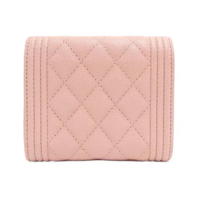 Pre-owned Chanel Light Pink Grained Calfskin Wallet (bi-fold) ()