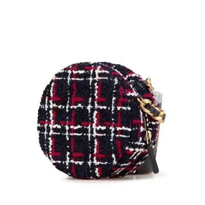 Pre-owned Chanel Navy Red Color Tweed Leather Shoulder Bag ()