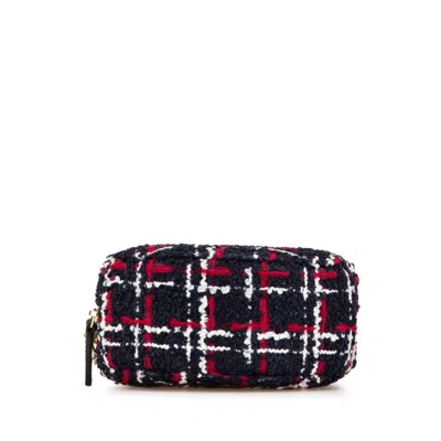 Pre-owned Chanel Navy Red Color Tweed Leather Shoulder Bag ()