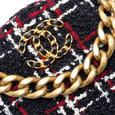 Pre-owned Chanel Navy Red Color Tweed Leather Shoulder Bag ()