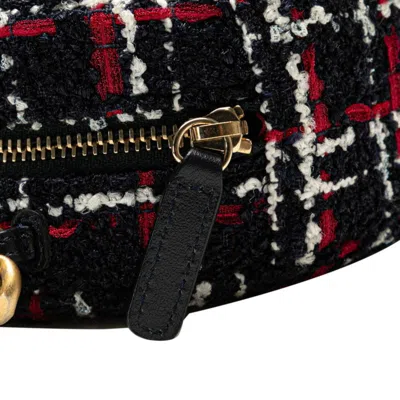 Pre-owned Chanel Navy Red Color Tweed Leather Shoulder Bag ()