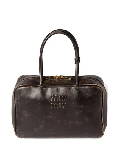 Miu Miu Beau Vintage-effect Nappa Leather Bags In Brown