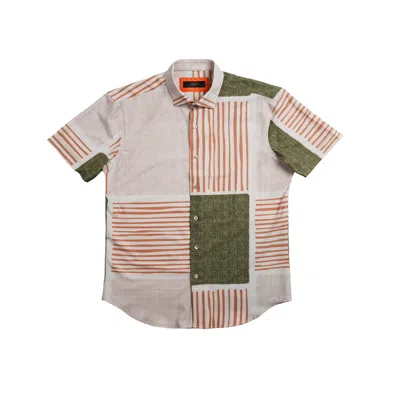 Eight X Men's Orange / Green Echo Mixed Print Short Sleeve Button Up Shirt In Pattern