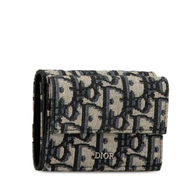 Pre-owned Dior Christian  Beige Navy Canvas Leather Wallet (tri-fold) () In Multi