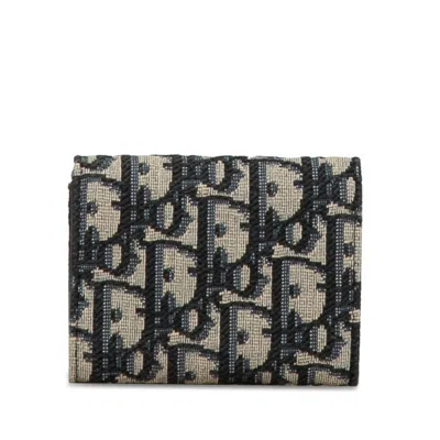 Pre-owned Dior Christian  Beige Navy Canvas Leather Wallet (tri-fold) () In Multi