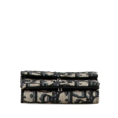 Pre-owned Dior Christian  Beige Navy Canvas Leather Wallet (tri-fold) () In Multi