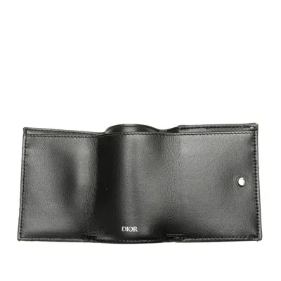 Pre-owned Dior Christian  Beige Navy Canvas Leather Wallet (tri-fold) () In Multi