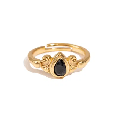 Ebru Jewelry Women's Gold / Black Teardrop Black Onyx Gemstone Gold Ring - Black In Gold
